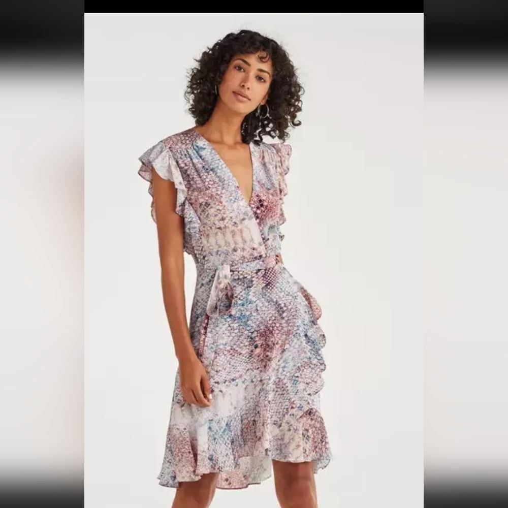 7 For All Mankind Snakeprint Wrap Dress XL Boho Hippie Summer Silk/Viscose NWT